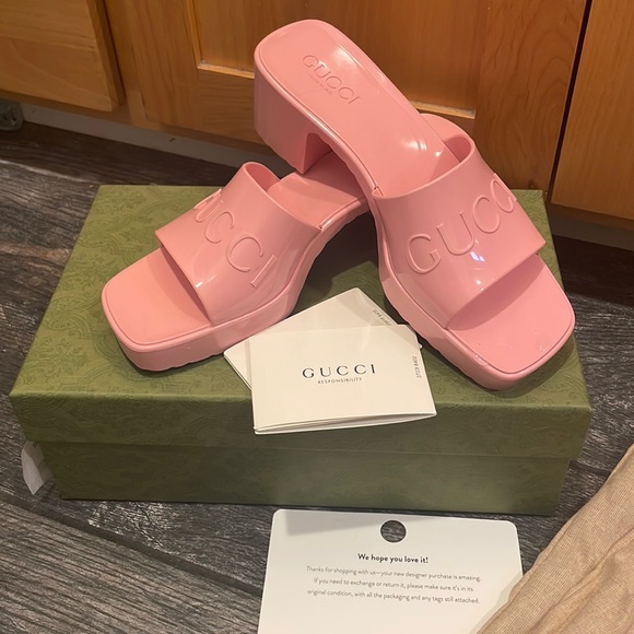Gucci Shoes - Gucci Rubber Logo Platform Slide Sandal